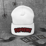 Arched Embroidered Logo Cuffed Beanie – Premium Knit White Streetwear Winter Hat