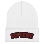 Arched Embroidered Logo Cuffed Beanie – Premium Knit White Streetwear Winter Hat